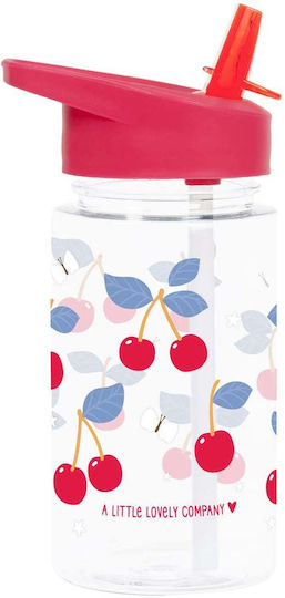 A Little Lovely Company Tritan Plastic Kids Thermos Water Bottle with Straw Non Spill Cherries 450ml