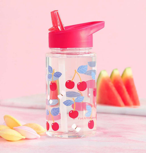 A Little Lovely Company Tritan Plastic Kids Thermos Water Bottle with Straw Non Spill Cherries 450ml