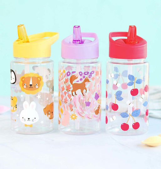 A Little Lovely Company Tritan Plastic Kids Thermos Water Bottle with Straw Non Spill Cherries 450ml