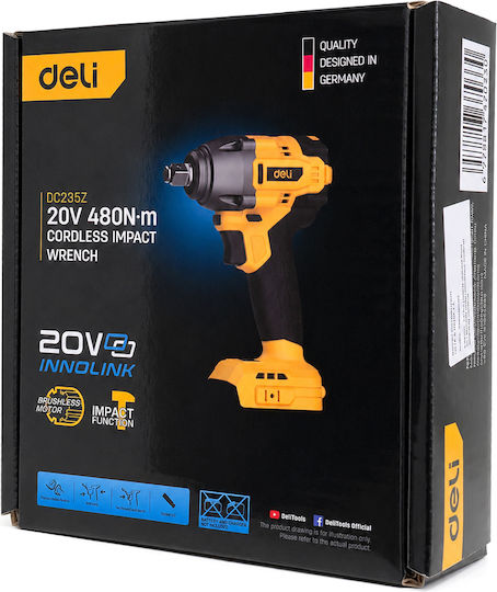 Deli DC235Z Brushless Impact Wrench Battery 20V Solo with 1/2" Socket