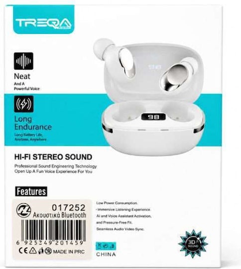 Treqa BT-84 In-Ear Bluetooth Handsfree Headphones with Charging Case White