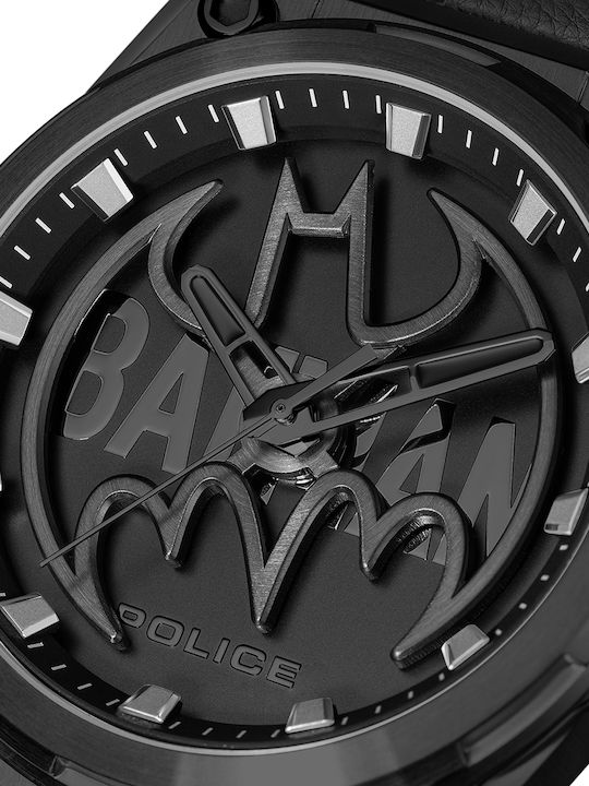 Police Batman Men's Watch 45mm Battery With Black Leather Strap