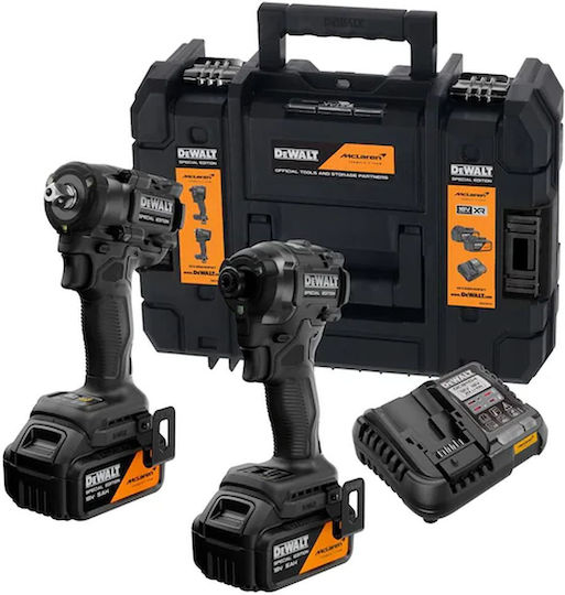 DEWALT McLaren Akkubetriebene Werkzeugsets Schlagschrauber & Schlagschraubendreher Brushless 18V mit 2 Batterien 5Ah und Hartschalenkoffer