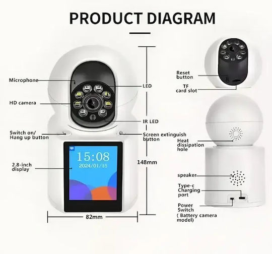 Jortan 204-JT-9291PRO IP Surveillance Camera Wi-Fi Full HD 1080p with Two-Way Communication and 3.6mm Lens