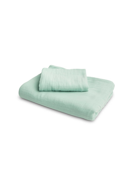 Sensillo Set Cearceaf Pentru Bebeluş Cu Faţă De Pernă Mint 100x135cm