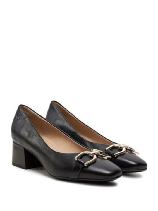 Leather Heels with Low Heel Black