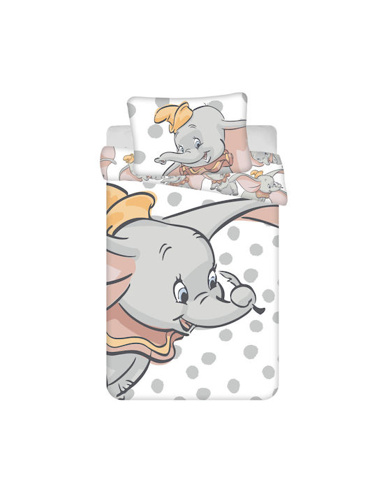 Disney Set Copertă de Pătuț cu Față de Pernă Dumbo Dots Albă 100x135cm.