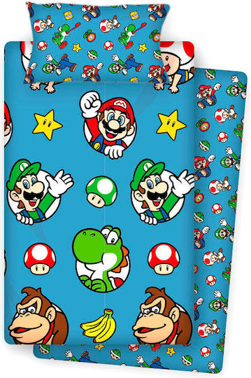 Nintendo Сет Единично Super Mario Bros Син 90x195см