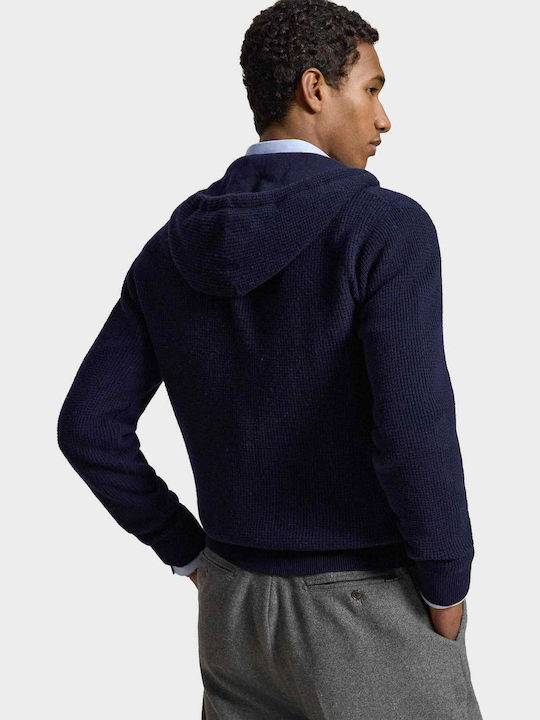 Men's Knitted Hooded Cardigan Navy