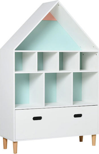 Kids Wooden Bookcase with 8 Shelves and 1 Drawer White 82x30x126cm