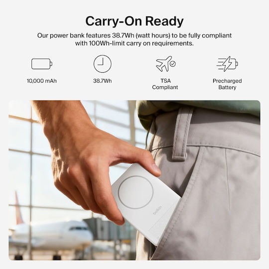 Belkin BoostCharge Slim Qi2 Power Bank 10000mAh 30W mit 2 USB-C Ausgangsanschlüsse Weiß