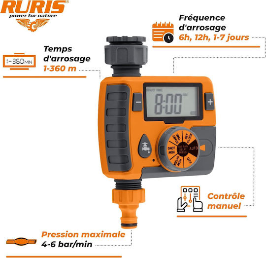 Ruris Dig612 – Digitaler LCD Bewässerungsprogrammierer 1-360 Min Timer G3/4 G1 Adapter
