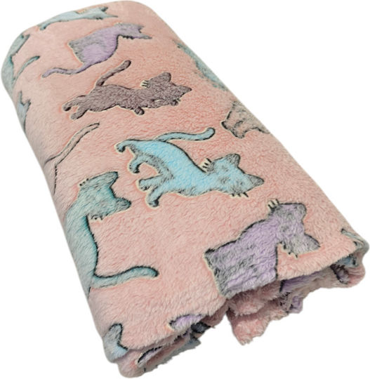 Κουβέρτα Fleece Φωσφορίζουσα Γατάκια Ροζ 150x200εκ.