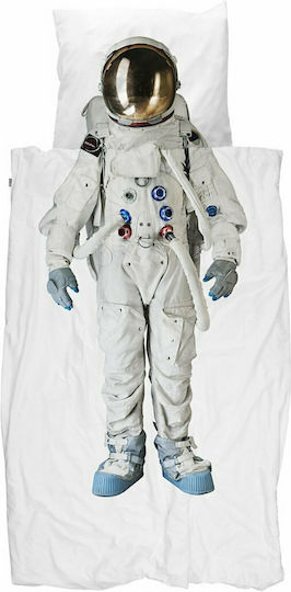 Snurk Astronaut Set Kinderbettbezug Einzel mit Kissenbezug Weiß 160x220cm