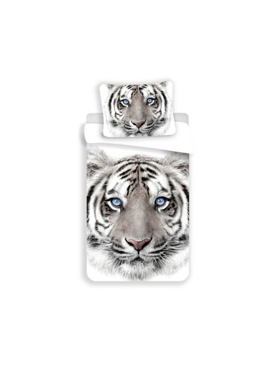 TIGER Conținut set Husă de pilotă pentru copii Single cu față de pernă Bumbac White/Grey 140x200cm