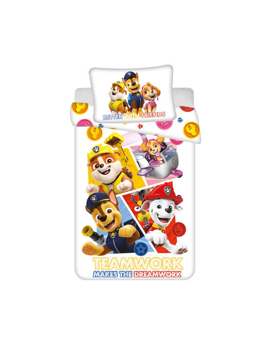 Paw Patrol Set Kinderbettbezug Einzel mit Kissenbezug Baumwolle Mehrfarbig 100x135cm