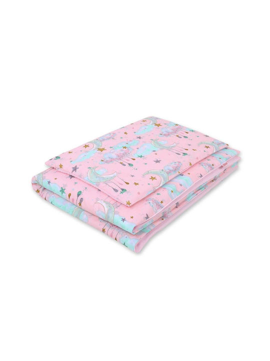 Bobono Set Kinderbettbezug Einzel mit Kissenbezug Pink 100εκ.