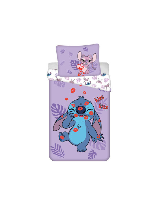 Disney Lilo And Stitch Kids Duvet Cover Single Cotton Purple 140x200cm