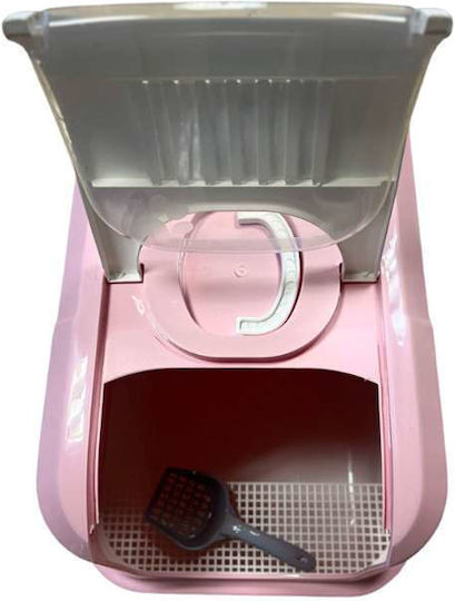 Closed Cat Toilet with Filter and Sieve Pink W58 x D42 x H42cm