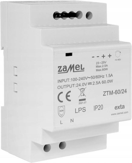 Th-35 Din 60w 24v Dc Rail Mounted Switching Power Supply Type Ztm-60/24 Ext10000284