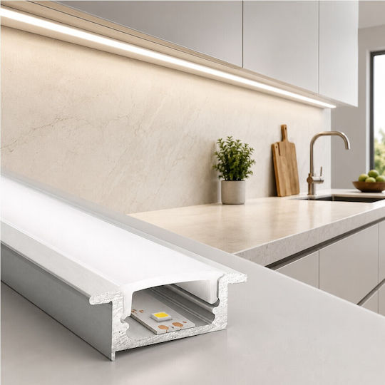 VenCore Walled LED Strip Aluminum Profile with Opal Cover for Drywall 100x2x1cm
