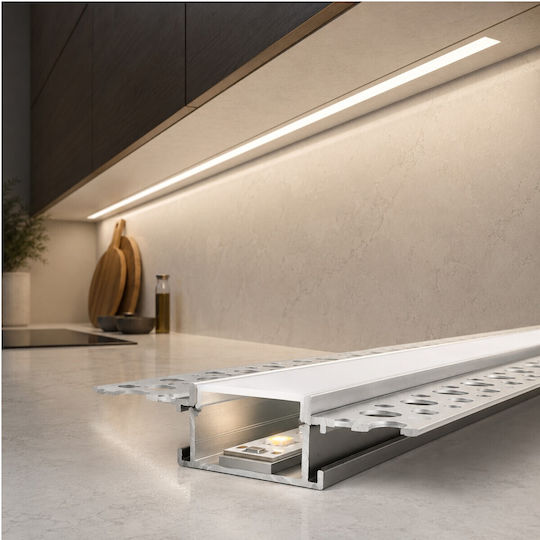 VenCore Walled LED Strip Aluminum Profile with Opal Cover for Drywall 100x1.2x1.2cm