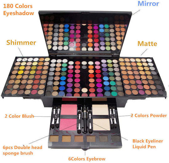 Set Cadou Kit Machiaj 190 Culori Farduri De Ochi Blush Eyeliner Pudră + Set 18 Pensule De Machiaj Megaga Gold De Înaltă Calitate