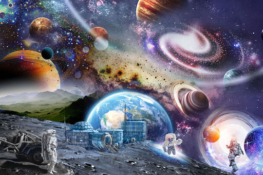 Modern Wall Mural Wallpaper for Kids Room Cosmos 197x296
