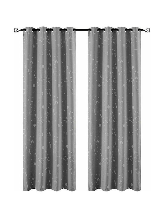 Beauty Home Kids Blackout Fluorescent Curtain With Grommet Tops Gray 140x260cm