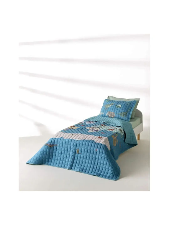 Kentia Kids Quilt Set Single with Pillowcase Pachy Blue-mint 160x220cm