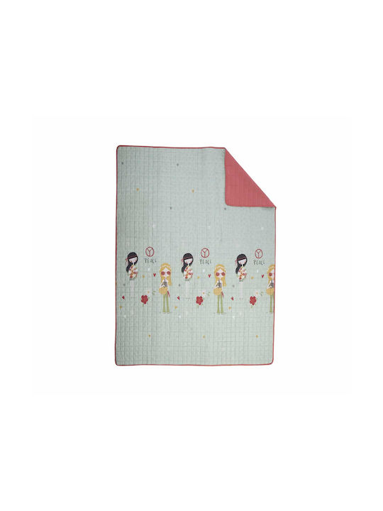 Nef-Nef Homeware Παιδικό Κουβερλί Μονό Love & Peace Πράσινο 180x220εκ.