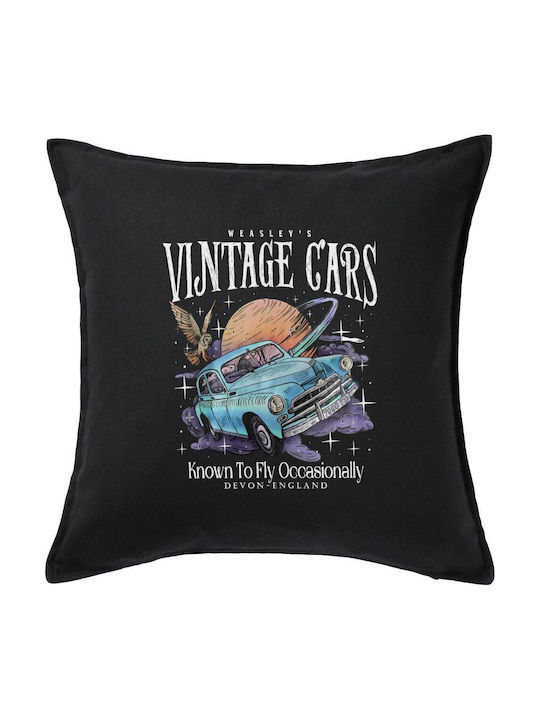 Zauberer Fliegendes Auto Harry Potter Sofakissen Schwarz 100% Baumwolle Füllung Inklusive 50x50cm