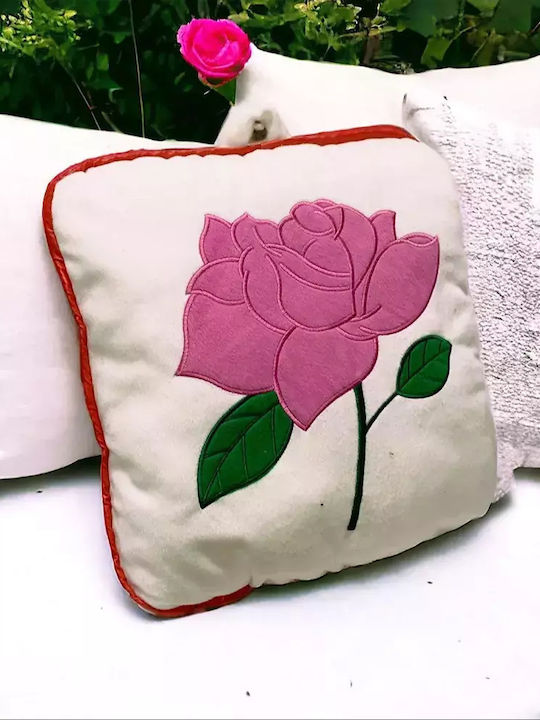 Декоративна Възглавница Chippo 9344-55-2 Mll Rose Design Мека Плюшена 40 X 40 См Бяла Розова