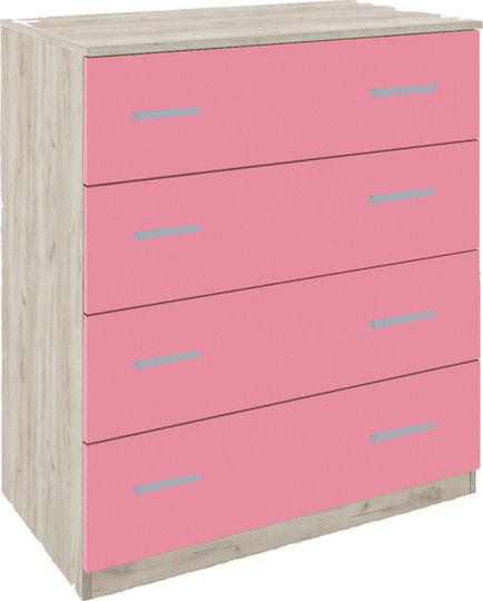 Kinderkommode Smile Grey Oak - Pink mit 4 Schubladen 80x45x90cm