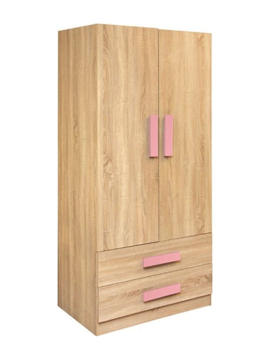 Spielzimmer Zwei Türen Kinderkleiderschrank mit 2 Schubladen Sonoma-Rosa 80x50x180cm