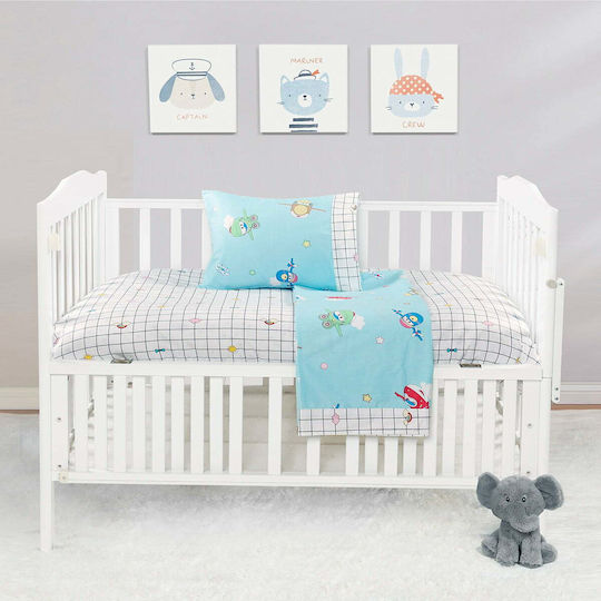 Beauty Home Art Baby Sheets Set Crib Cotton Satin Fitted Light Blue 70x140cm