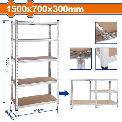 Wadfow Dexion Shelf Galvanized 70x30x150cm With 5 Shelves Total Load Capacity 875kg