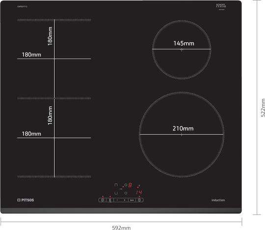 Pitsos Induction Cooktop Autonomous with Child Lock Function 59.2x52.2εκ.