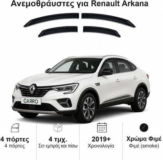 Heko Set of Windbreakers Front and Rear Car Dark Fime for Renault Arkana 5D 2019+ 4pcs