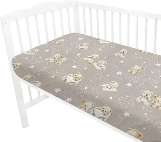 MimiNu Lenjerie De Patut Bebe Pentru Patut Din Bumbac Cu Cauciuc Bej 140x70cm