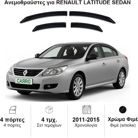 Heko Set of Windbreakers Front and Rear Car Dark Fime for Renault Latitude 4pcs