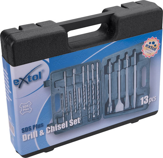 Extol Craft Set Burghiu și Daltă Ascuțită 13 Bucăți cu Priză SDS Plus