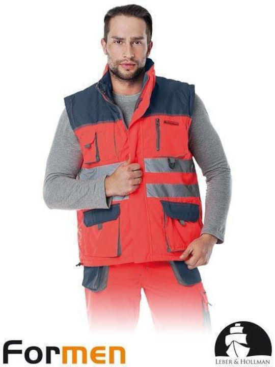 L.hollman Vestă de Lucru Pentru Bărbați Impermeabilă Cu Benzi Reflectorizante Roșie L.hollman Vestă de Lucru Pentru Bărbați Impermeabilă Cu Benzi Reflectorizante Roșie