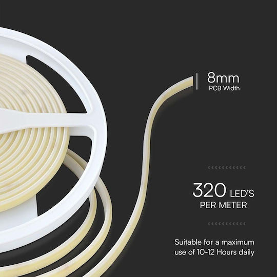 V-TAC Bandă LED Impermeabilă 24V Lumină Alb Natural 5m Tip COB