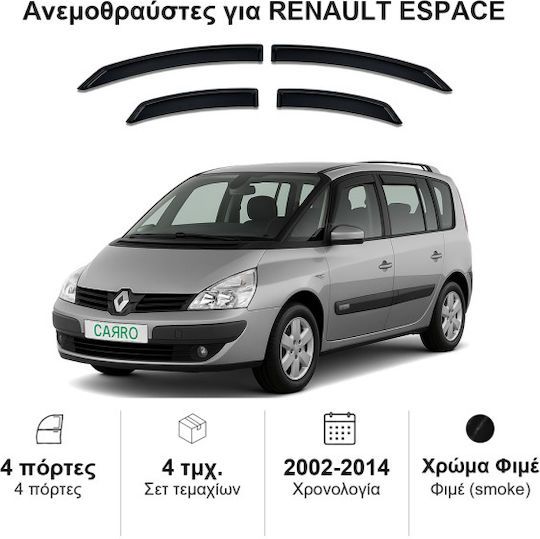 Heko Set of Windbreakers Front and Rear Car Dark Fime for Renault Espace 4pcs