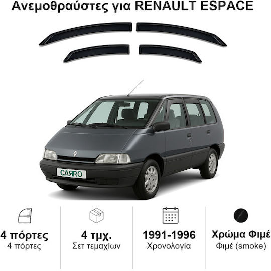 Heko Set of Windbreakers Front and Rear Car Dark Fime for Renault Espace 4pcs