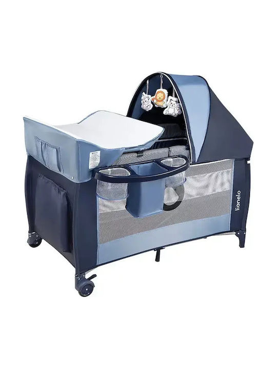 Lionelo Sven Plus Patut pliabil cu 2 Nivele cu Masă de Schimbat Scutece și Saltea Albastru 60x120cm
