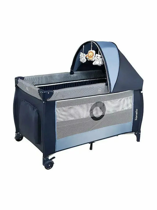 Lionelo Patut pliabil cu 2 Nivele cu Masă de Schimbat Scutece și Saltea Albastru 60x120cm