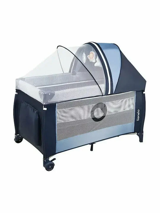 Lionelo Patut pliabil cu 2 Nivele cu Masă de Schimbat Scutece și Saltea Albastru 60x120cm