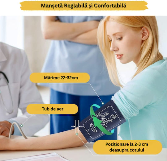Tensiometru digital de braț cu ecran LCD mare măsurare a tensiunii arteriale și a pulsului detectare puls neregulat manșetă ajustabilă USB portabil negru alb